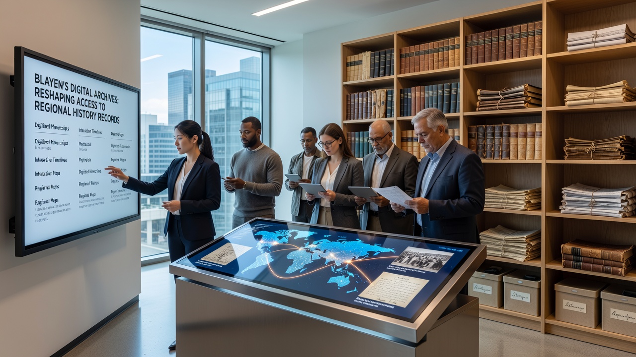 Researchers accessing Blayen digital archives through online platform and mobile devices
